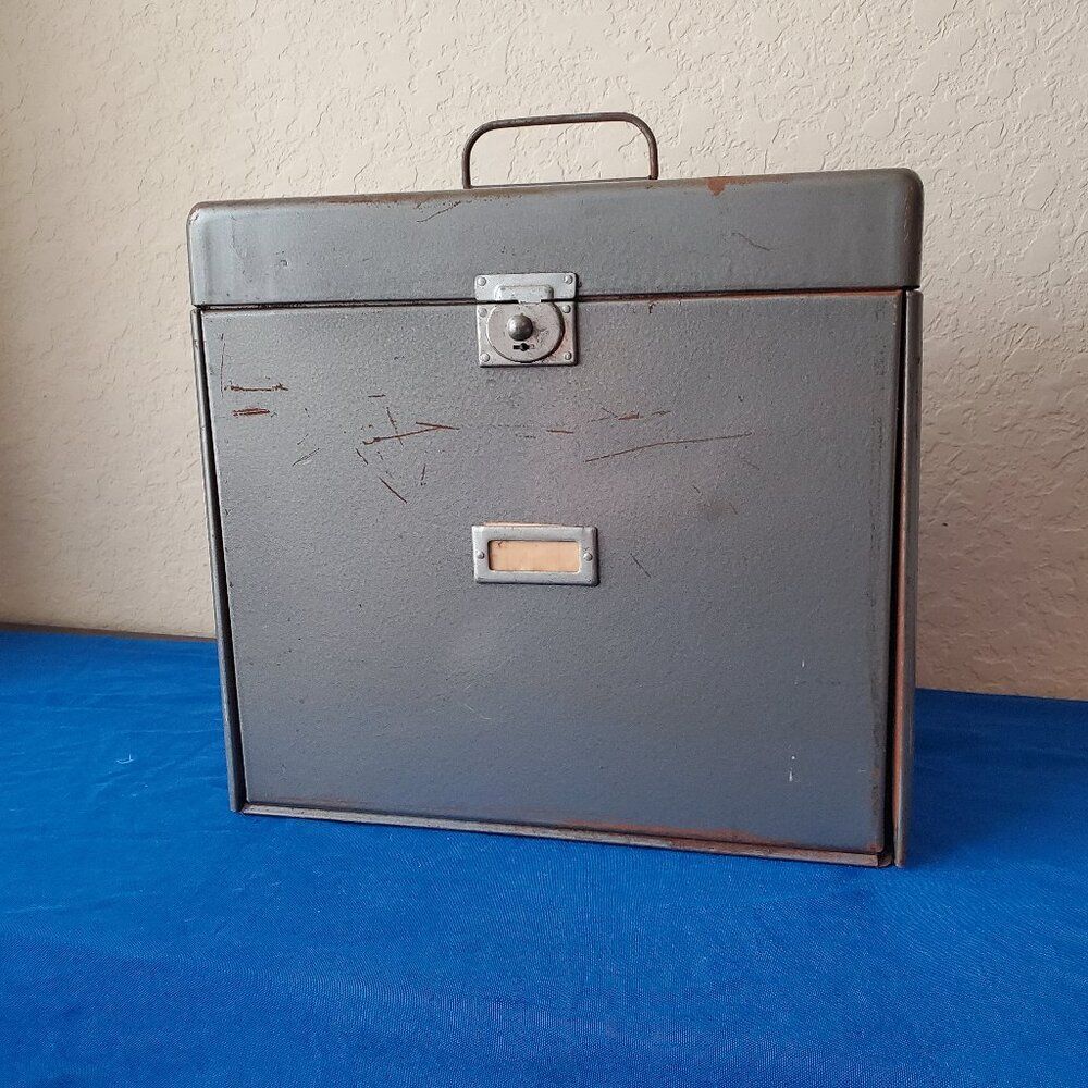 VTG Maso Steel Document Box Gray Mid Century Portable Safe Storage Case 1950s